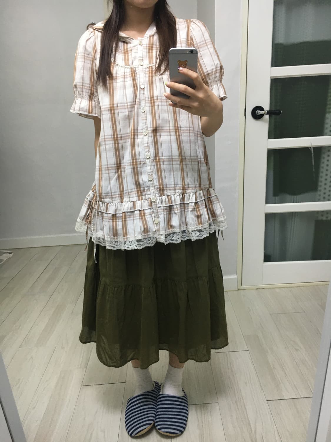 체크 후드 레이스 블라우스 상품이미지3