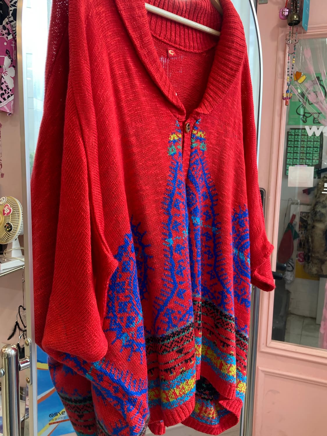 에스닉 패턴 레드 판초 상품이미지3