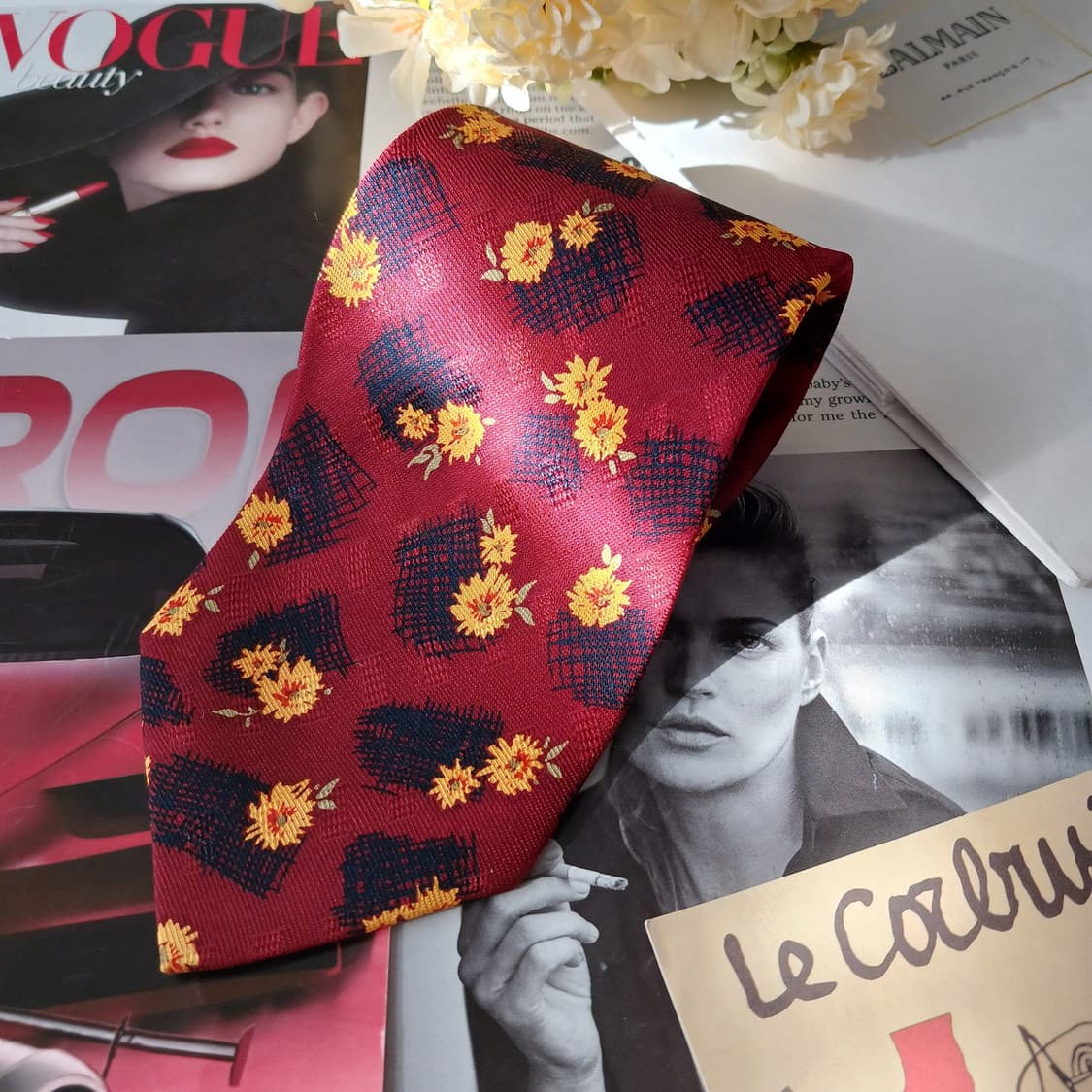 발망 실크 레드 플라워 아트 패턴 넥타이 9.5cm A+등급 A19161 상품이미지2