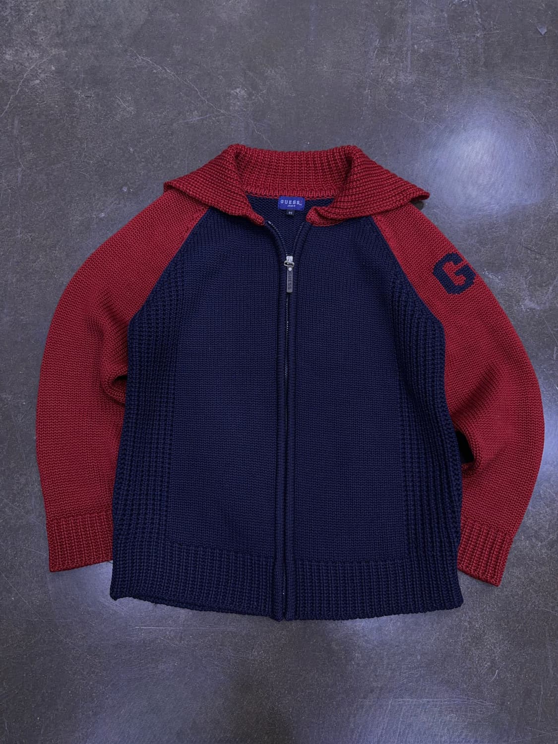 게스 진스 네이비 레드 집업 니트 가디건 자켓 95 상품이미지1