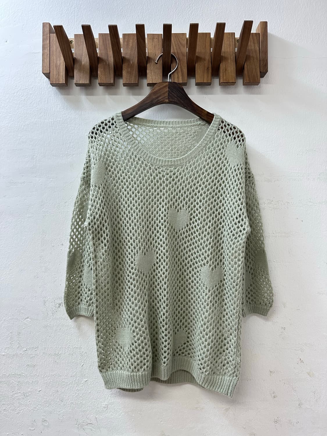 일본빈티지 민트 하트 크로셰 썸머 메쉬 짜임 니트 상품이미지1