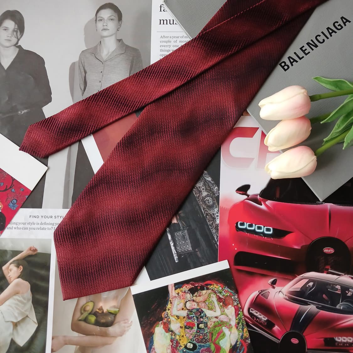 발렌시아가 실크 레드 텍스처 넥타이 9.5cm A+등급 A19786 상품이미지4