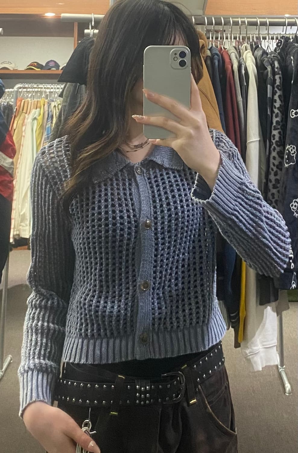 M)에고이스트 빈티지 여성 카라 펀칭 니트 가디건 상품이미지4