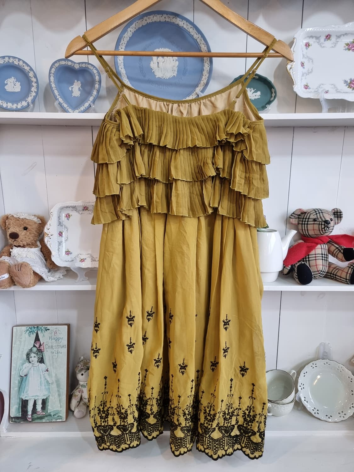 axes femme, 액시스 팜 머스터드 골드 프릴 맥시 원피스 상품이미지2