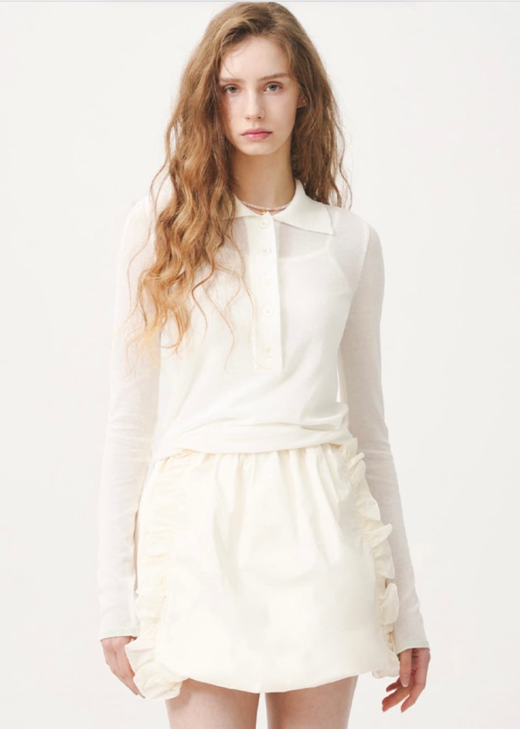 에브모우 쉬어 롱슬리브 폴로 니트 아이보리 새상품 상품이미지1