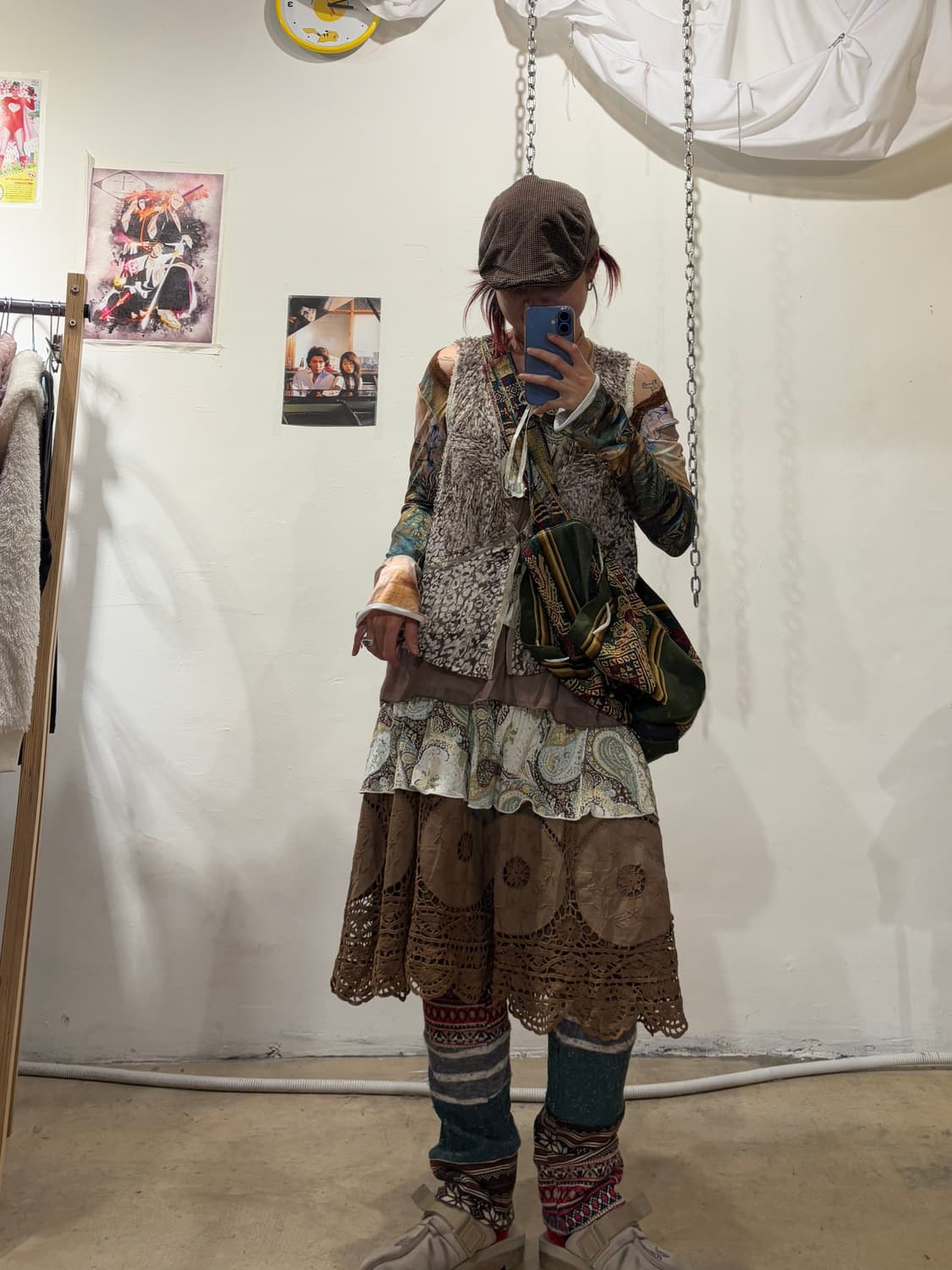 플라워 펀칭 레이스 브라운 스커트 히피 모리 상품이미지6