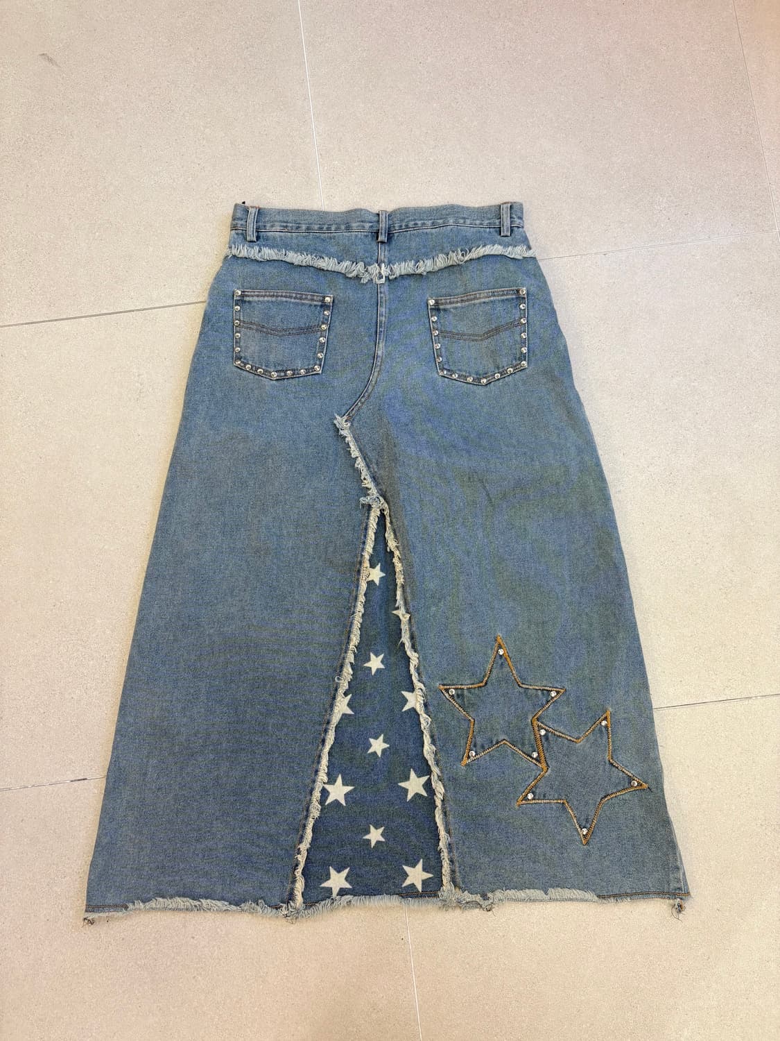 별 프린지 데님 롱스커트 상품이미지4