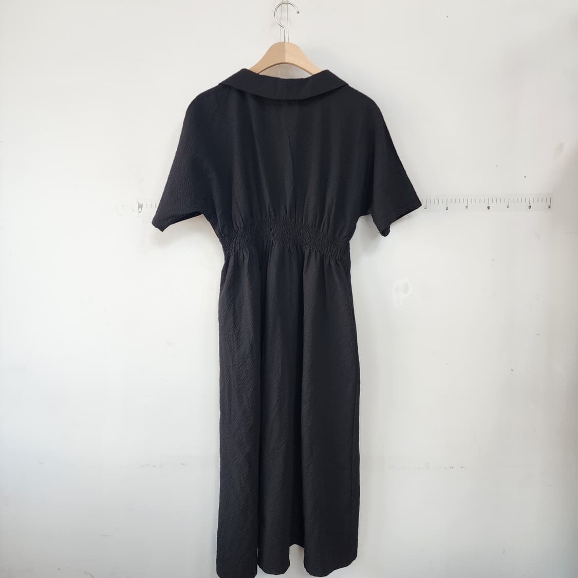 블랙 지지미 카라넥 반팔 롱 원피스 상품이미지4