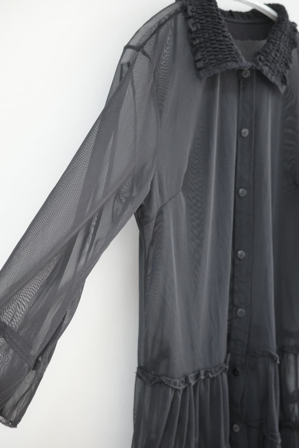 st.helena black see-through frill shirt 상품이미지5