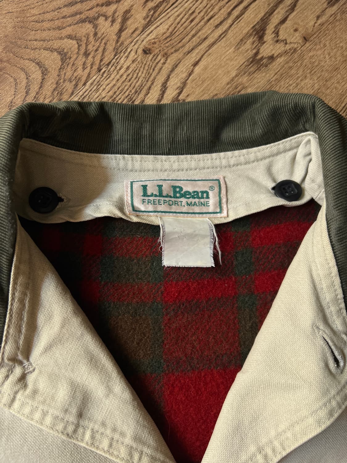 [XL]90's 엘엘빈 USA Made 체크 라이닝 아이보리 헌팅 자켓 상품이미지2