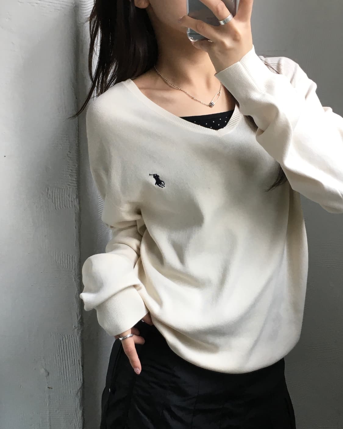 Polo 폴로 랄프로렌 피마코튼 아이보리 브이넥 니트  상품이미지2