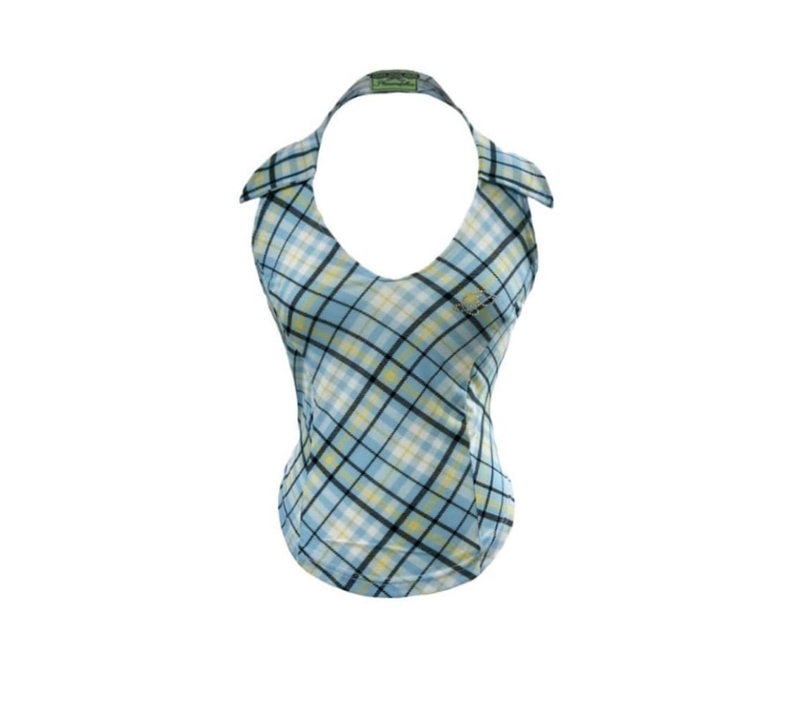 플리즈노팔로우 미나체크홀터탑 블루 Mina Check Halter Top 상품이미지3