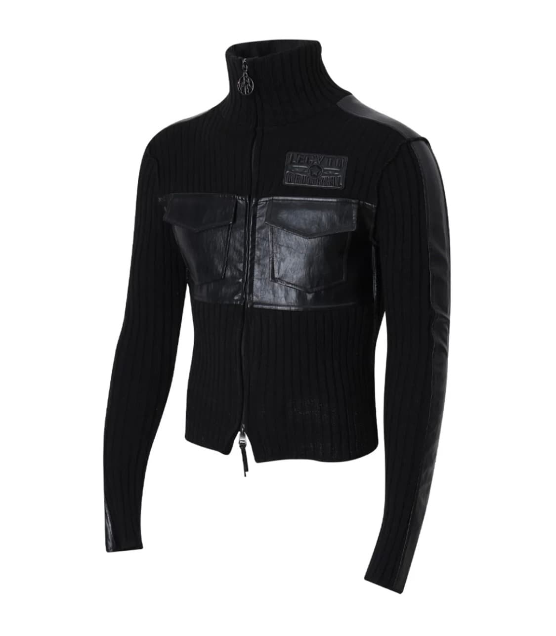 레씨토 니트 레더 집업 블랙 상품이미지2