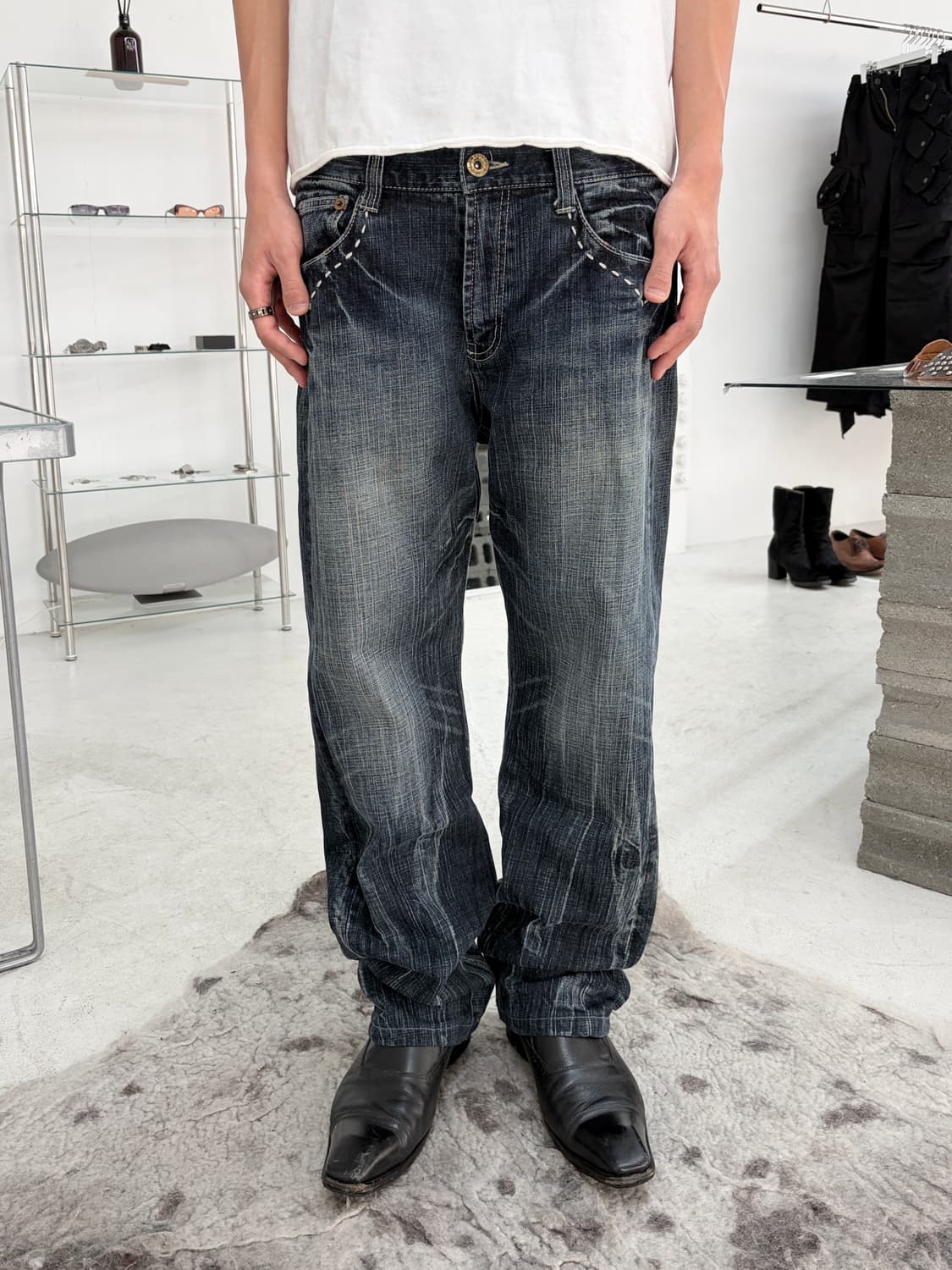 vintage 스티칭 젬스톤 데님 팬츠 상품이미지2