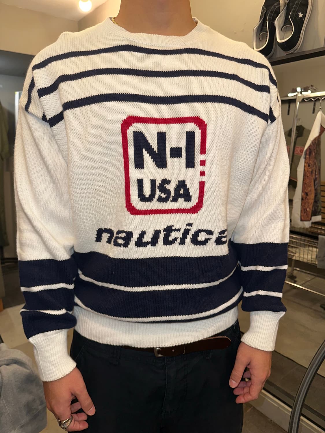 00’s Nautica box logo line detail knit 상품이미지4