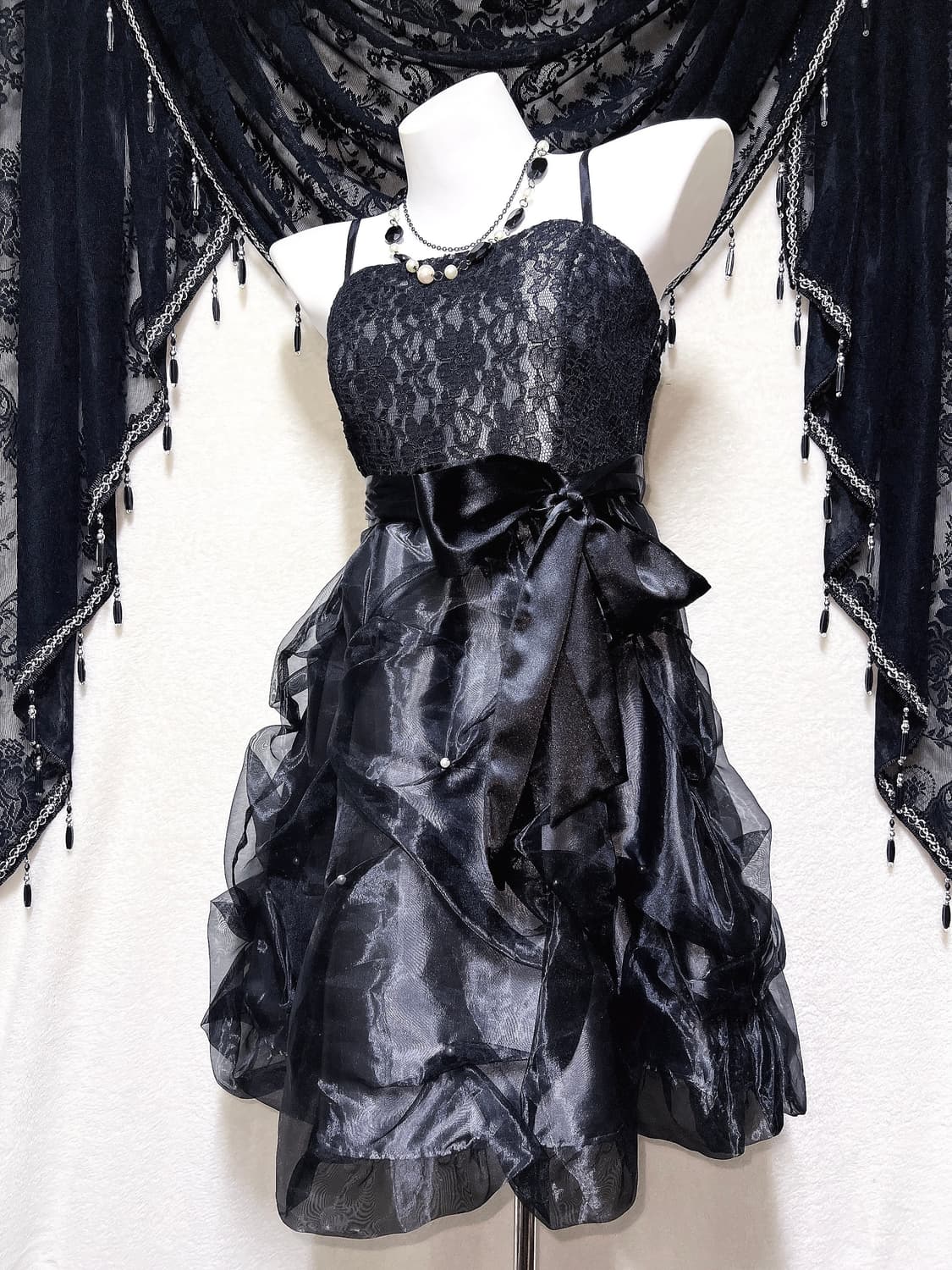 로맨틱고딕 고스로리 히메 블랙 레이스 리본 미니드레스 원피스 파티 핀터 상품이미지5