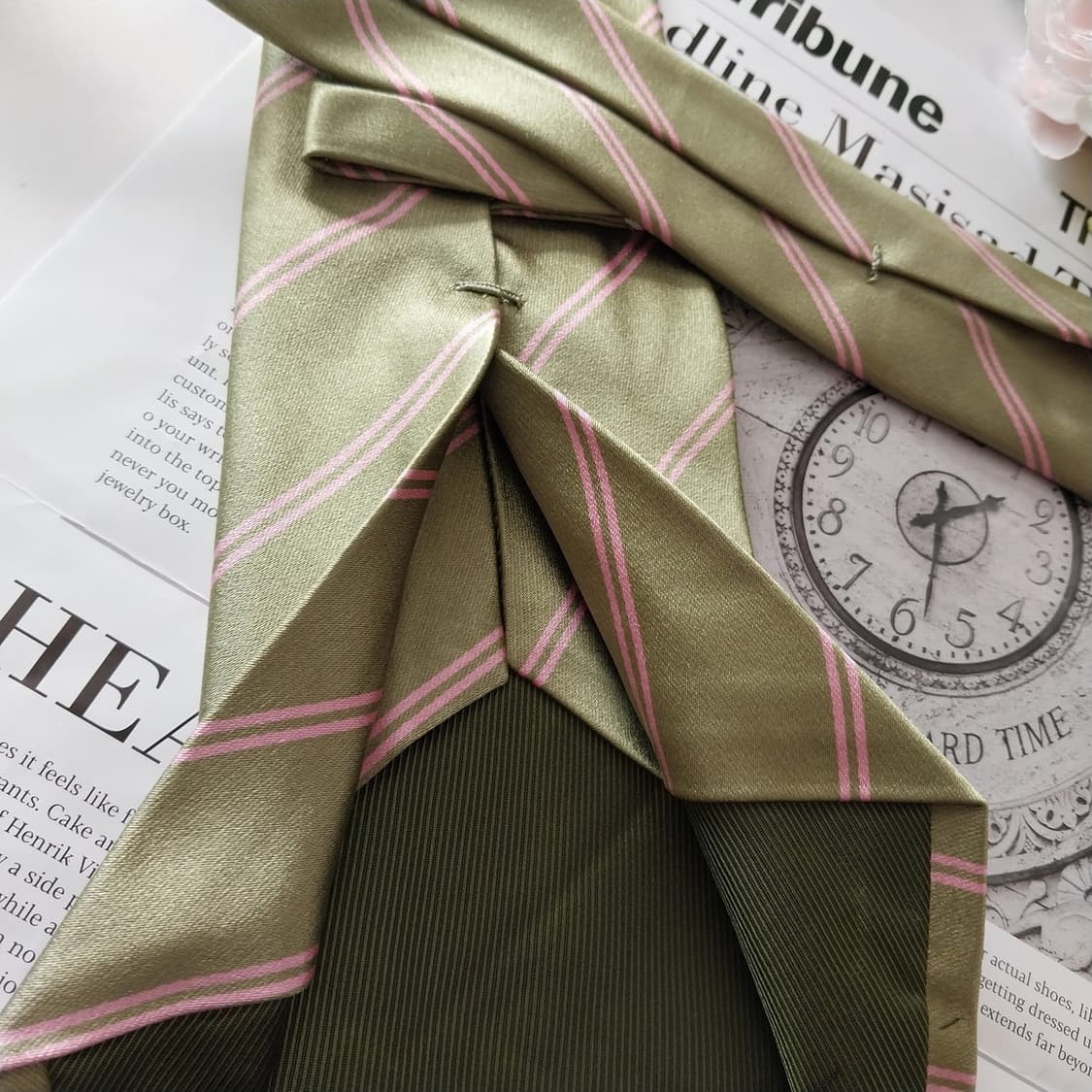 키톤 실크 라이트카키 스트라이프 넥타이 9.9cm A+등급 K1320
 상품이미지7