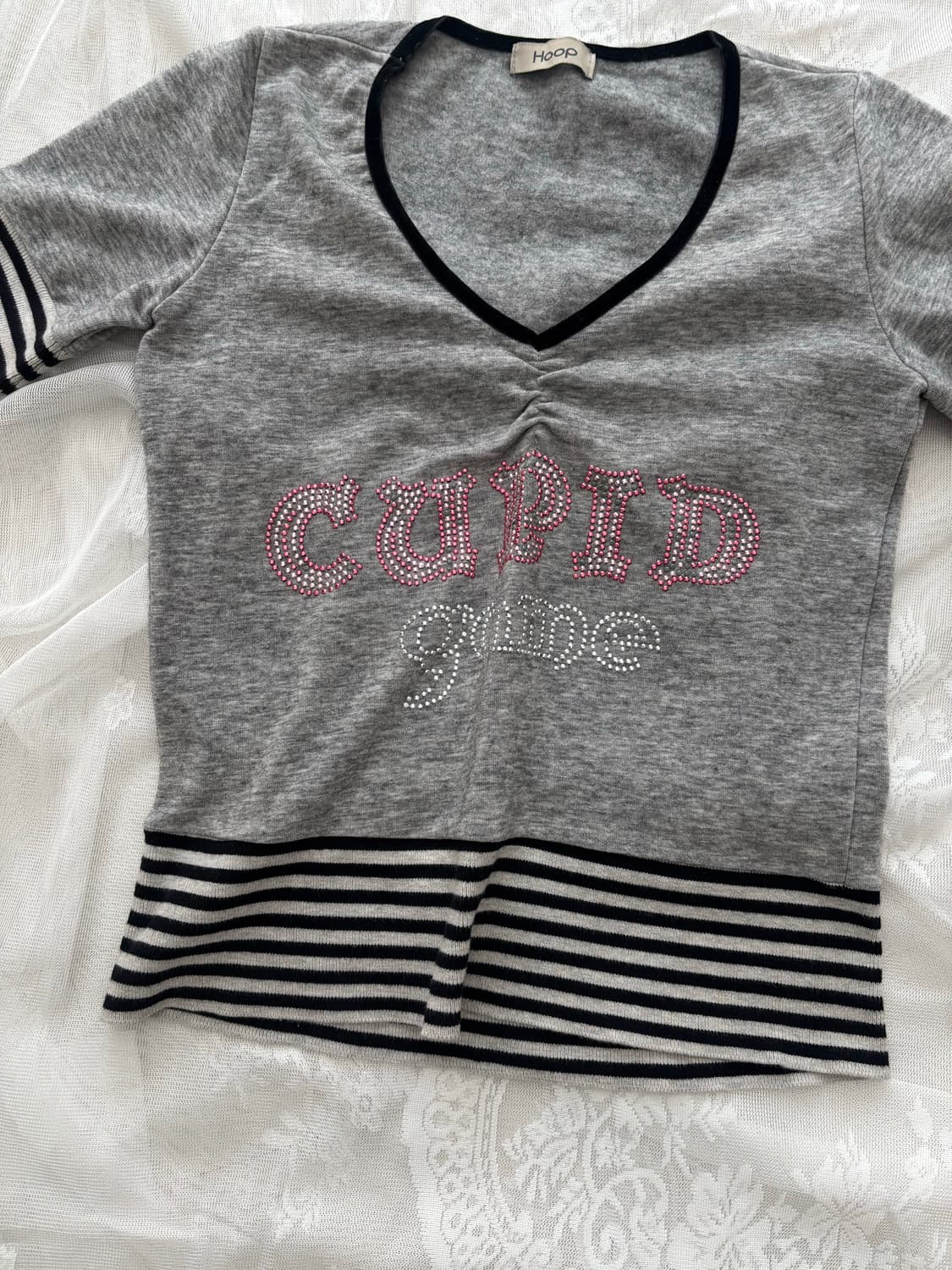 y2k 핑크 비즈 그레이 반팔티 상품이미지2