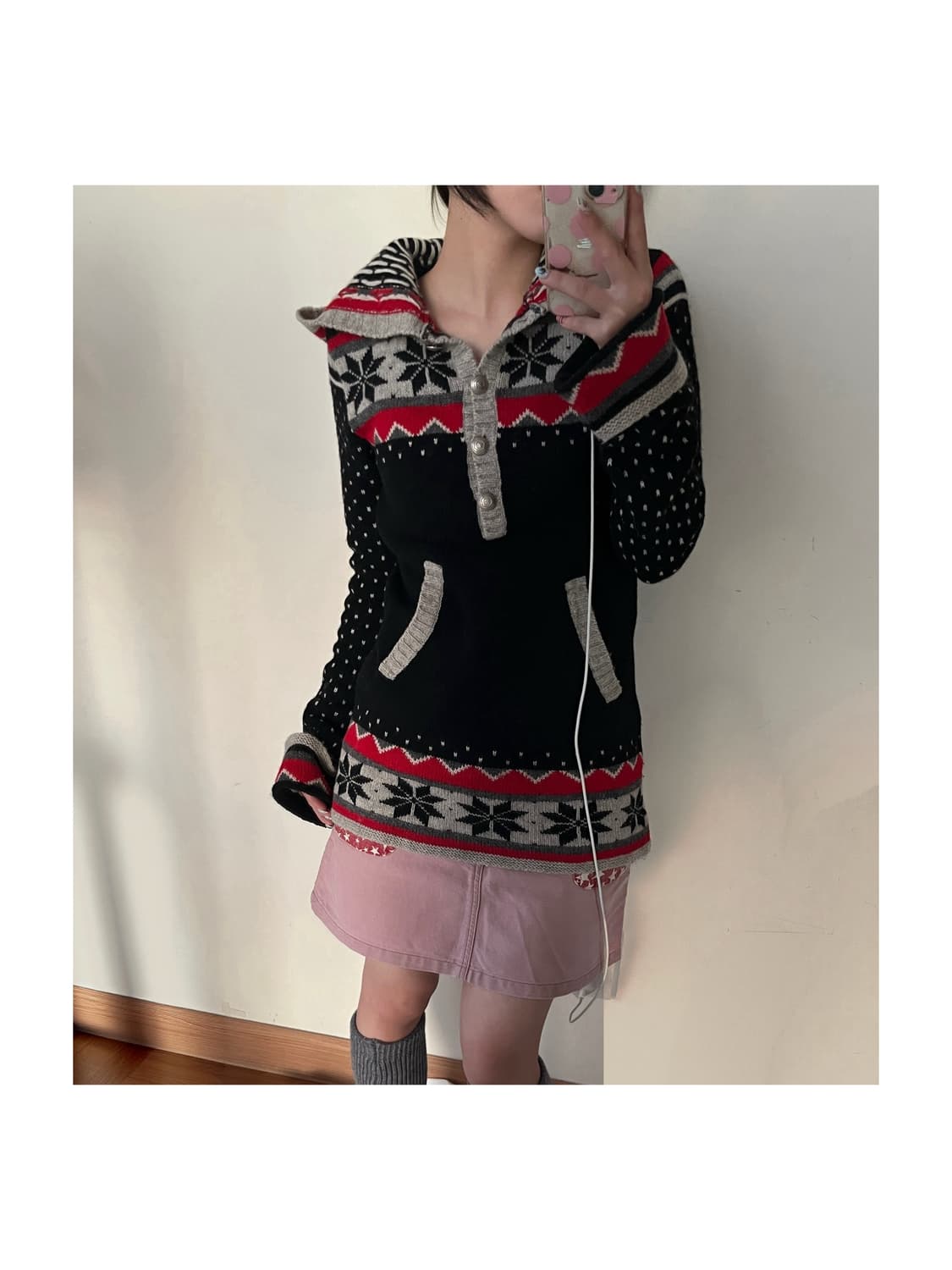 히스테릭 글래머 아카이브 노르딕 눈꽃송이 니트 후드집업 후드티 스웨터 상품이미지3