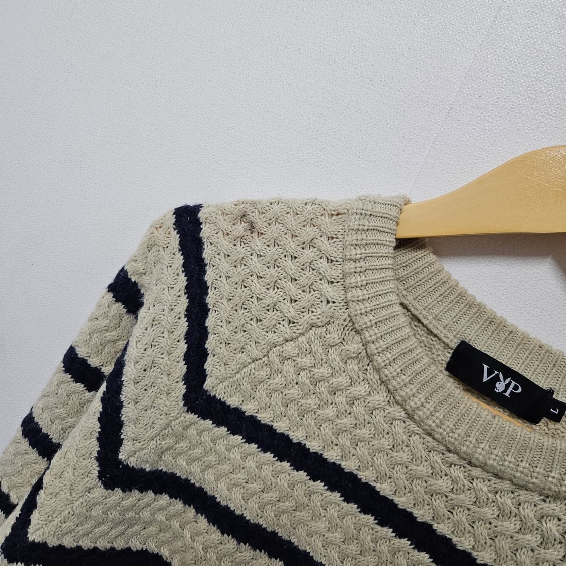 JPN 일본빈티지 아이보리 네이비 스트라이프 니트 L 상품이미지5