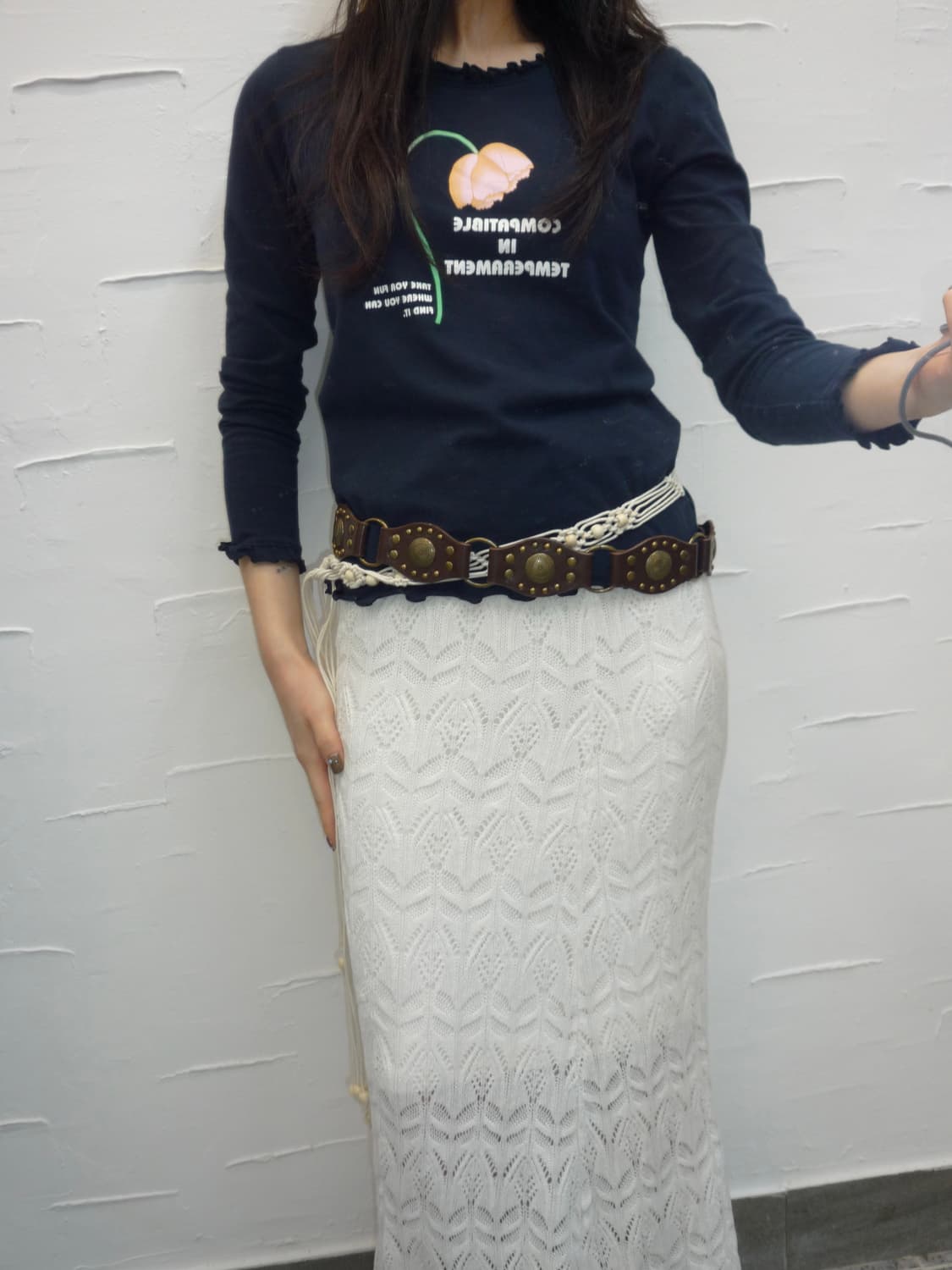 frill neck navy long sleeve 상품이미지1