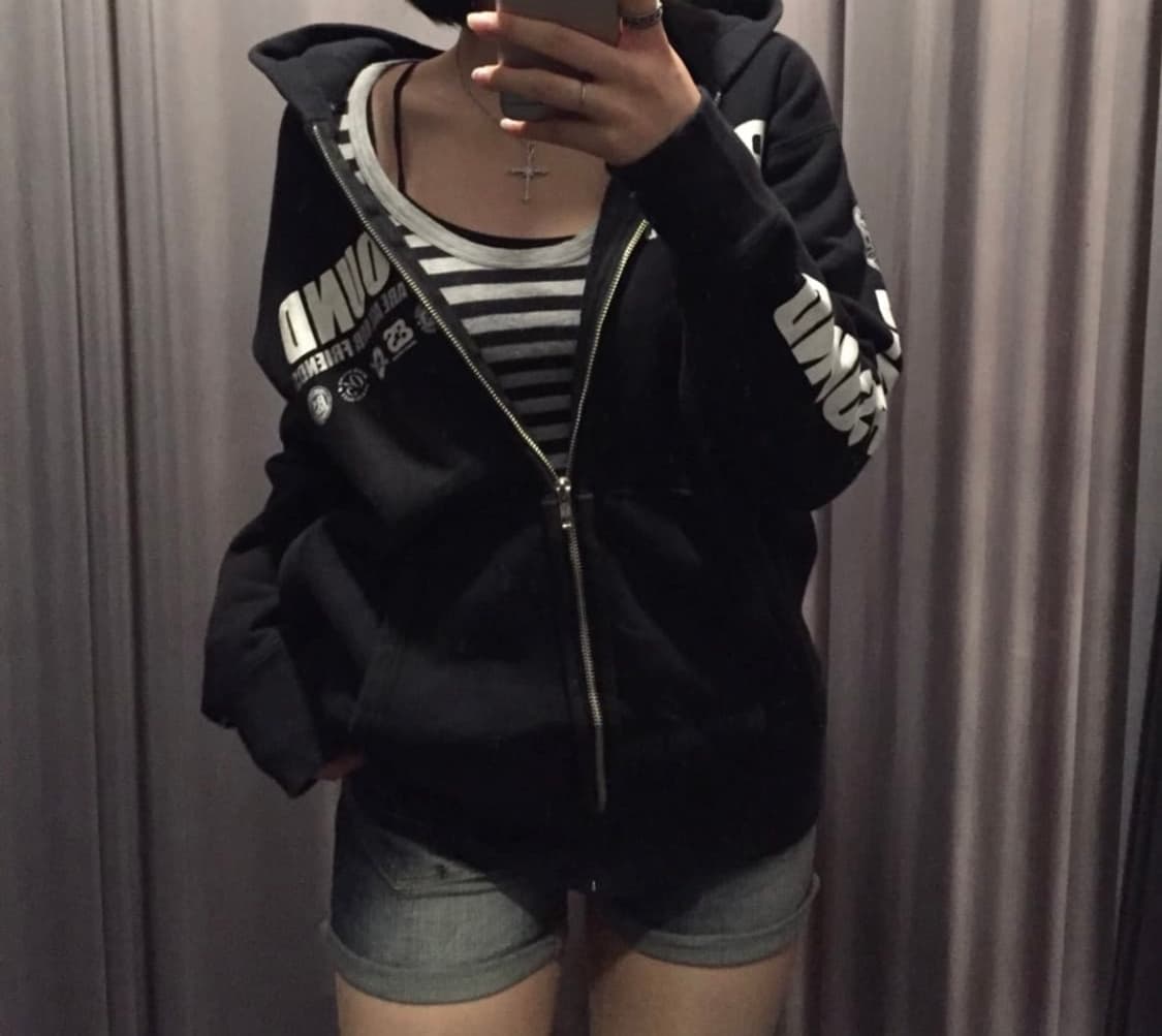 빈티지 레터링 펑크 블랙 후드집업 상품이미지1