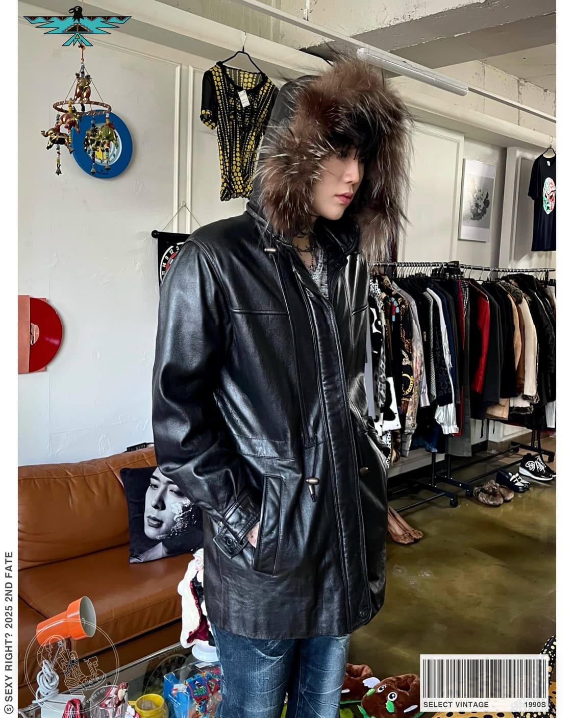 90s Vintage Fur Hood Real Leather Coat 상품이미지1