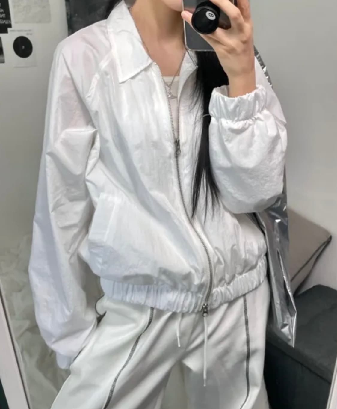 오피엠(OPM) naylon two-way crop jumper_화이트 상품이미지2