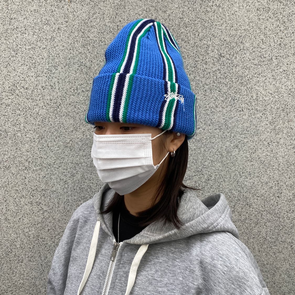 스투시(Stüssy) 버티컬 스트라이프 커프 비니 - 블루/그린 상품이미지1