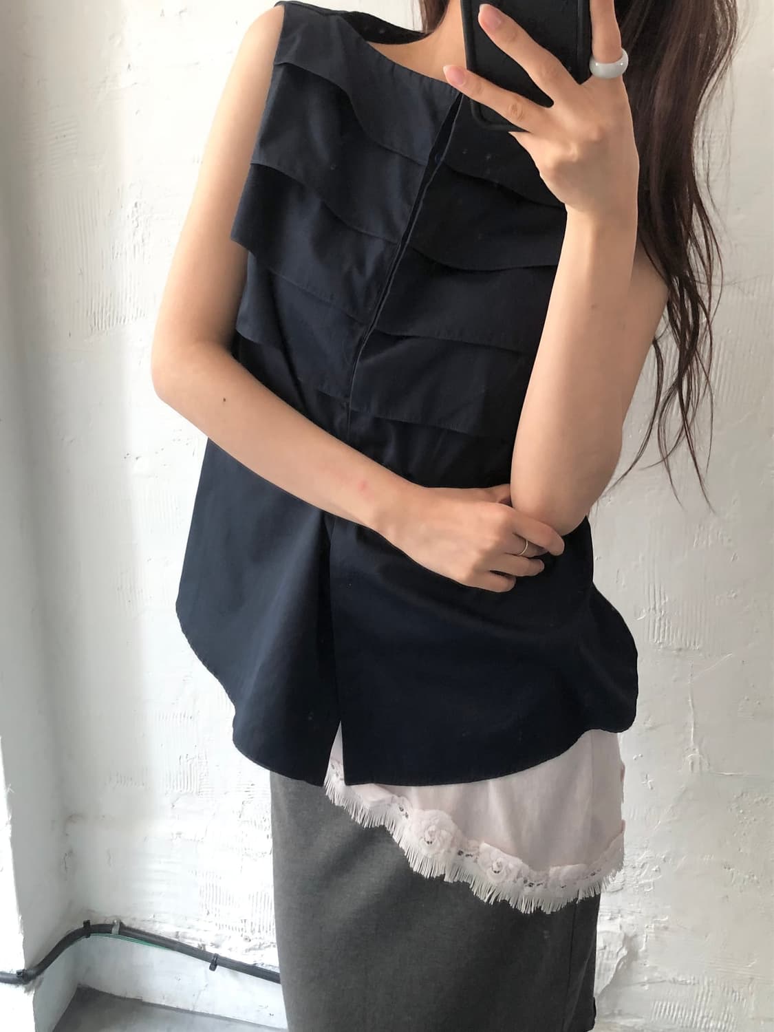 Jil Sander 질샌더 네이비 프릴 슬리브리스 상품이미지3