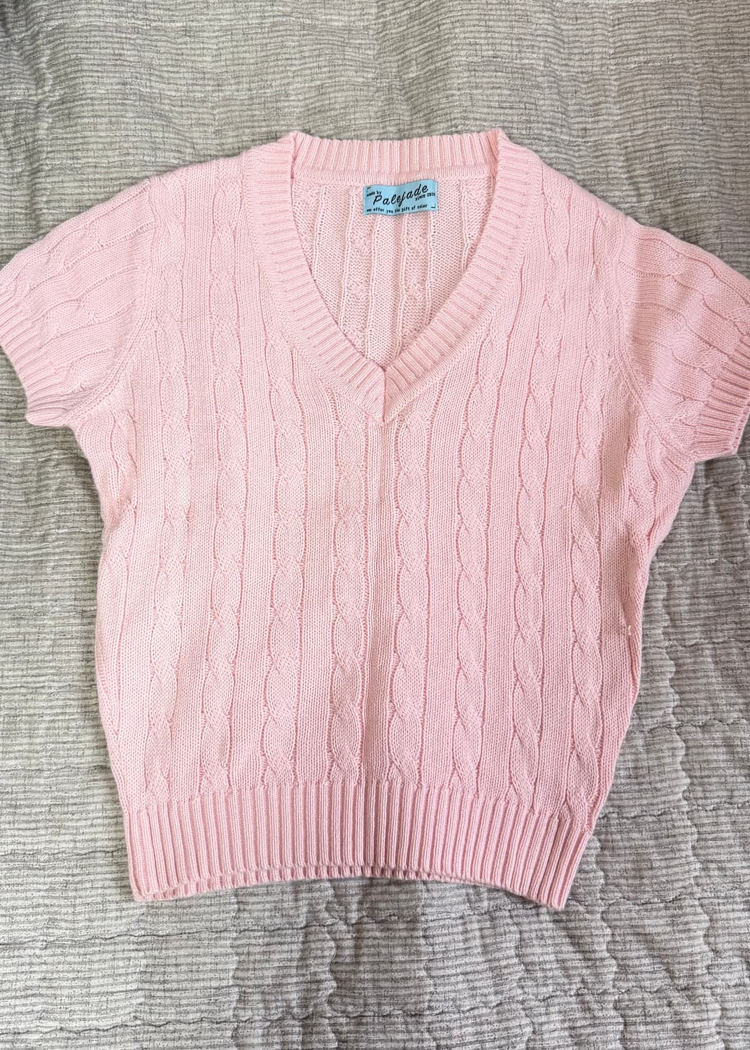 페일제이드 브이넥 케이블 반팔니트 (베이비 핑크) 상품이미지2