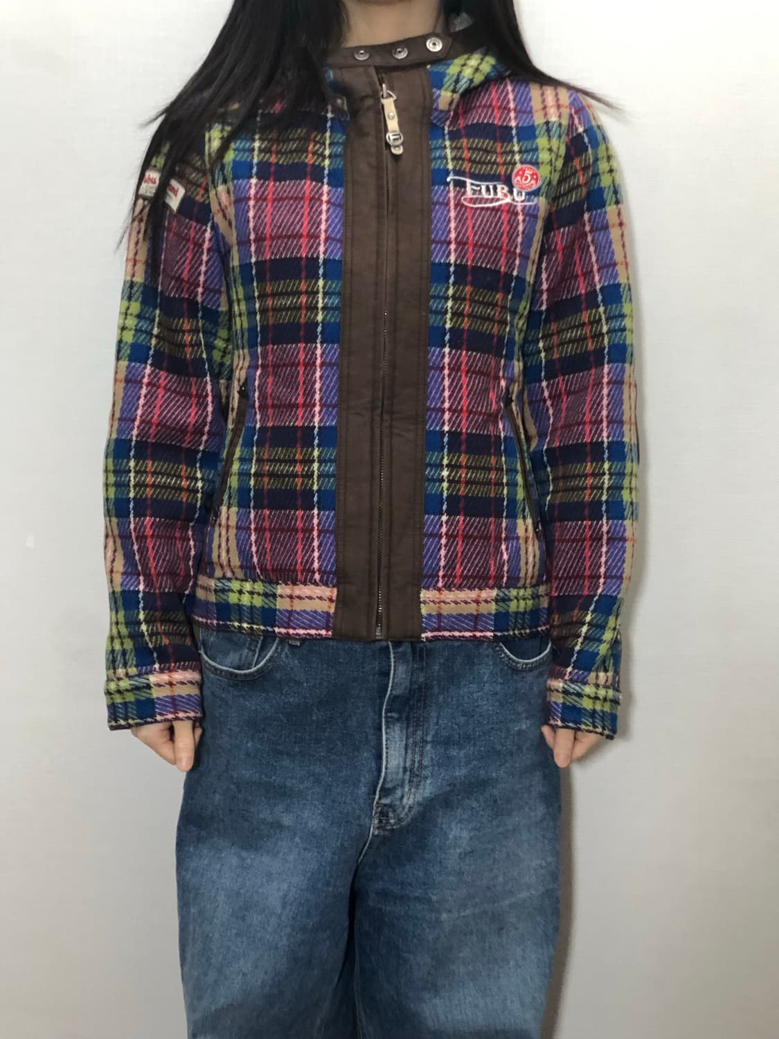빈티지 푸부 비비드 컬러 체크 패턴 자켓 상품이미지4