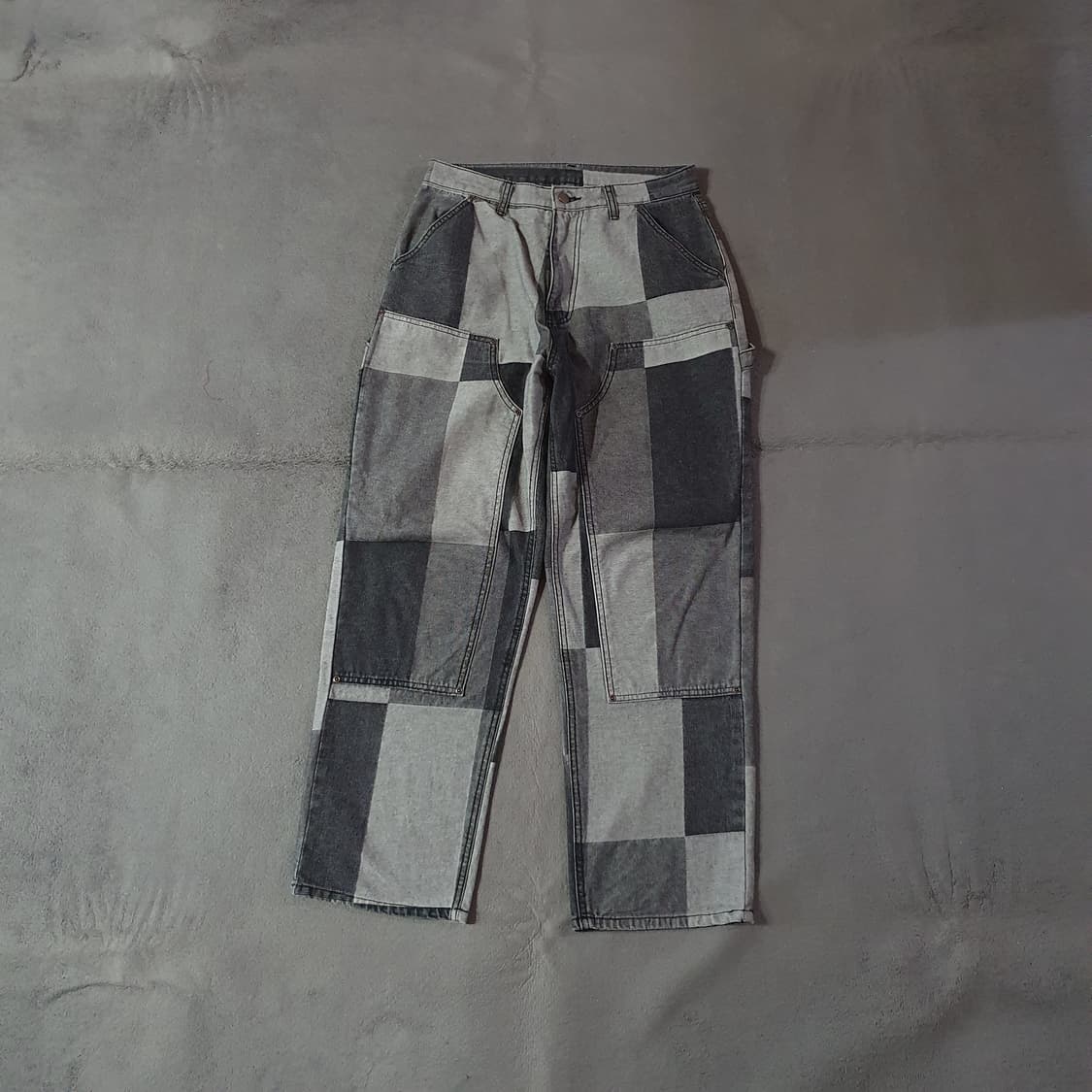 이알에스코 자카드 패치워크 더블니 팬츠 1 블랙 상품이미지4