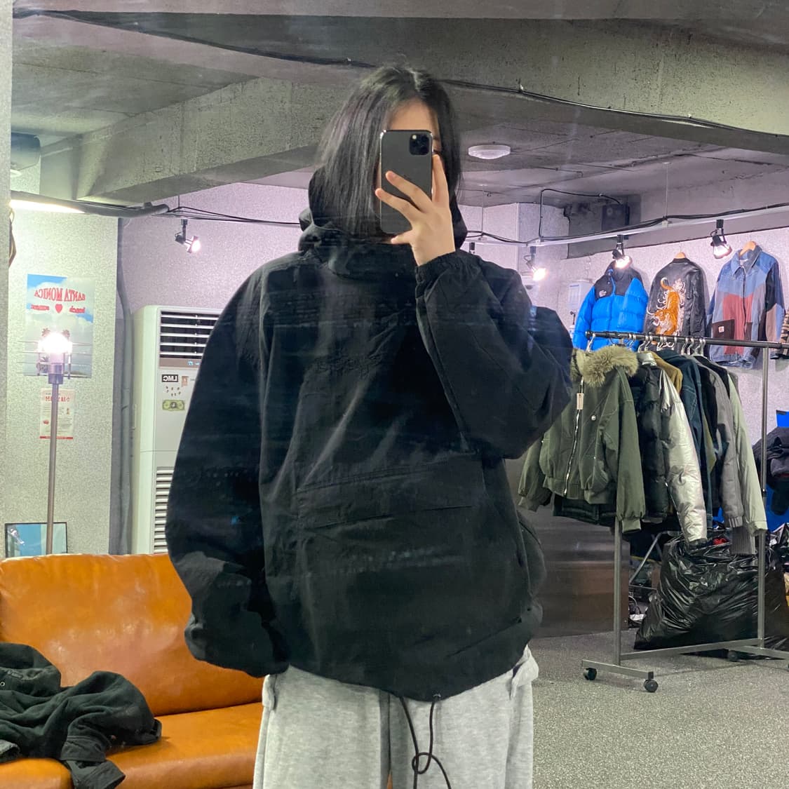 챔피온 자수로고 풀오버 블랙 후드 아노락 B3930 상품이미지1