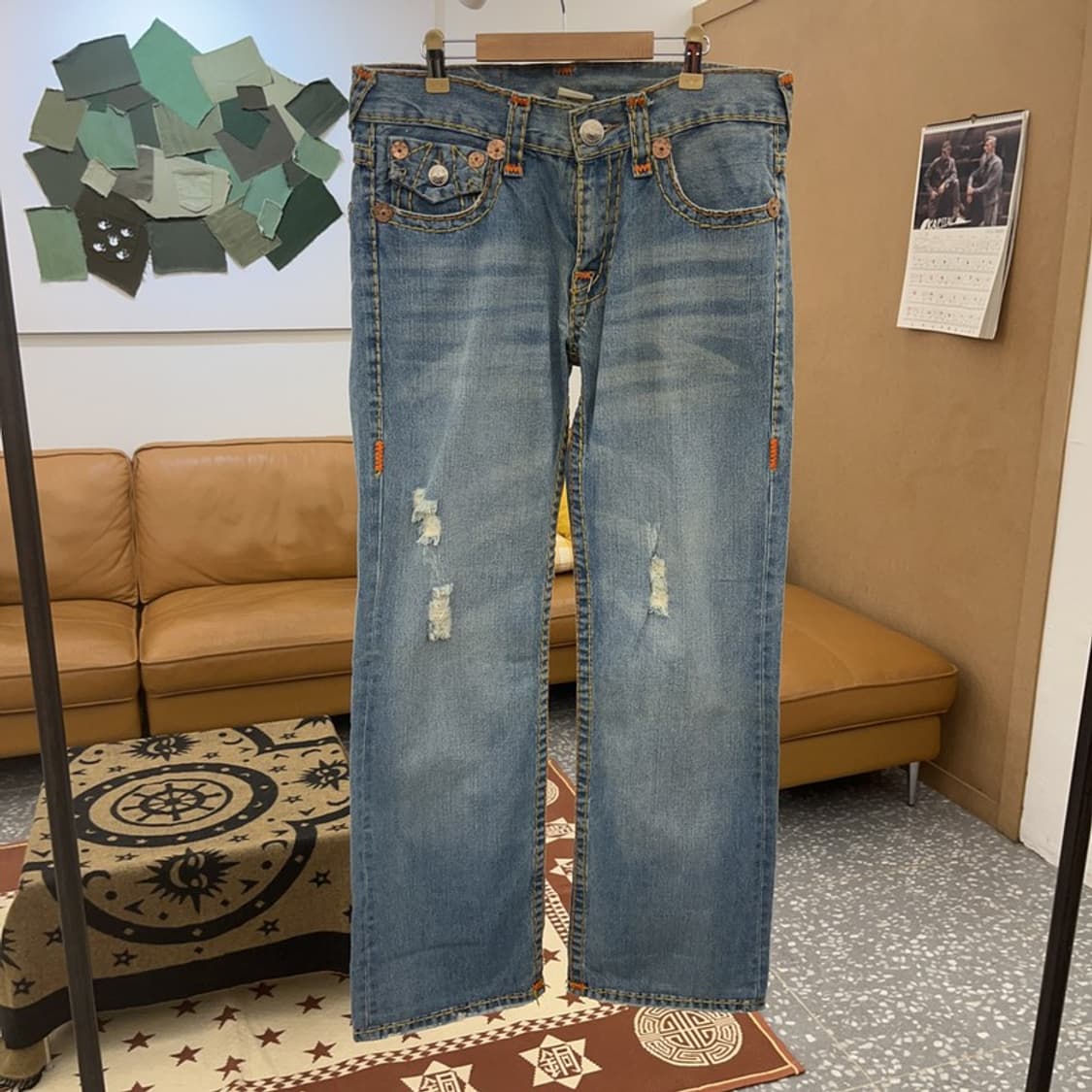 트루릴리전 빌리 슈퍼 티 찢청 컬러 스티치 데님팬츠 32인치 C08627 상품이미지3