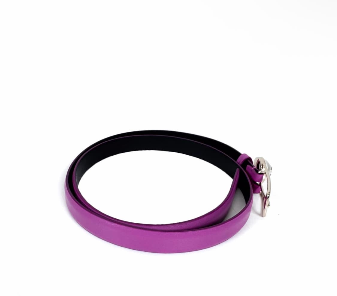 [75] 샤넬 여성 클래식 CC로고 자개 단추 램스킨 레더 벨트 퍼플 상품이미지4