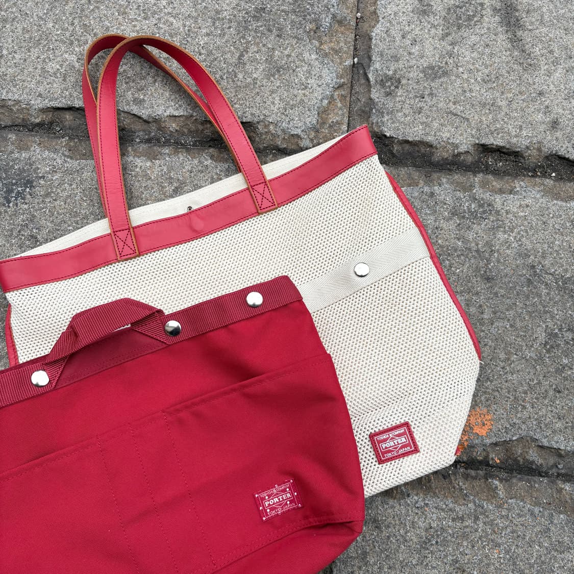 포터 레드 / 아이보리 그물 토트백(분리가능) 상품이미지1