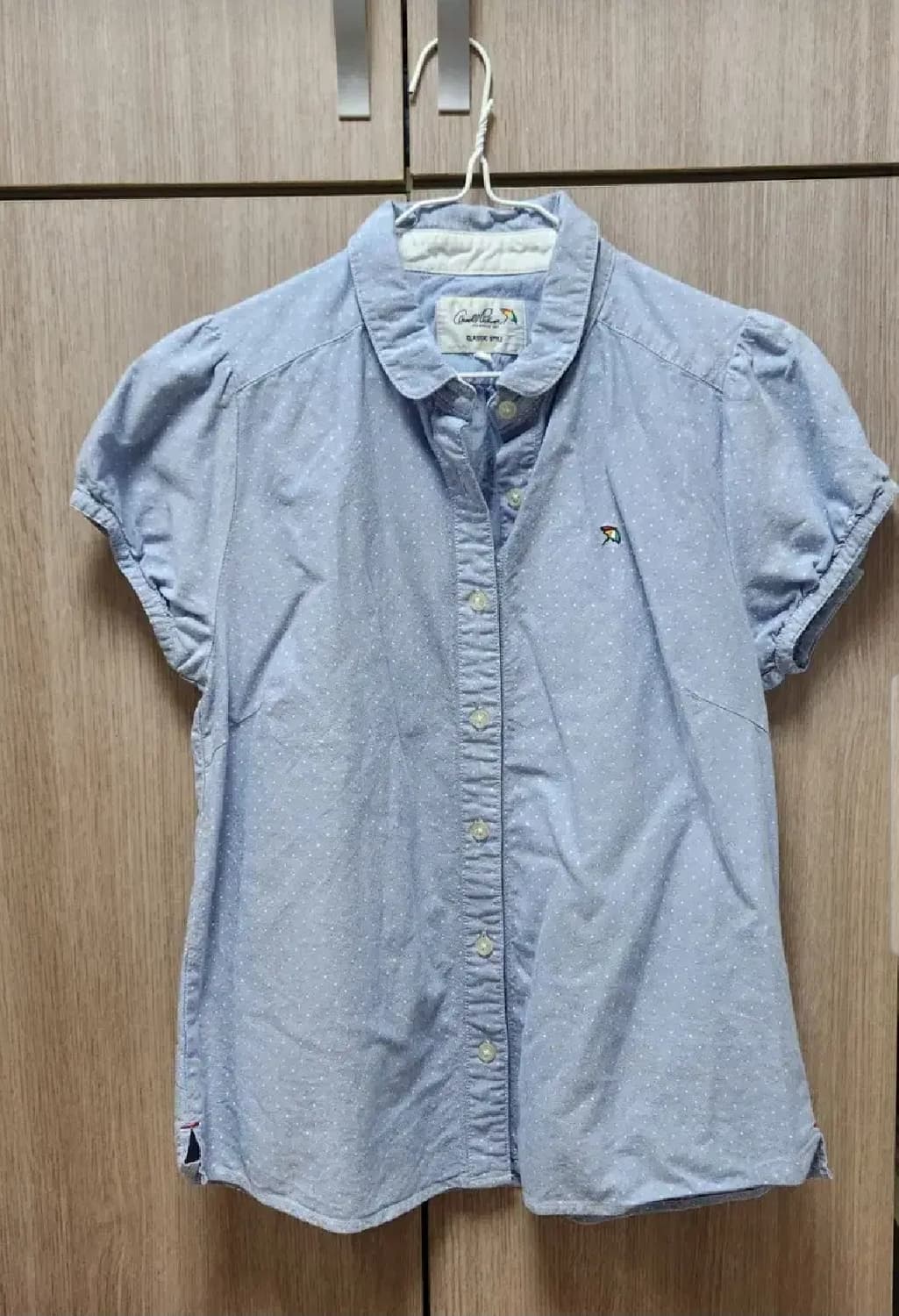 하나모토 빈티지 모리걸 하늘색 소라 도트 우산 둥근카라 홍콩 블라우스 상품이미지1