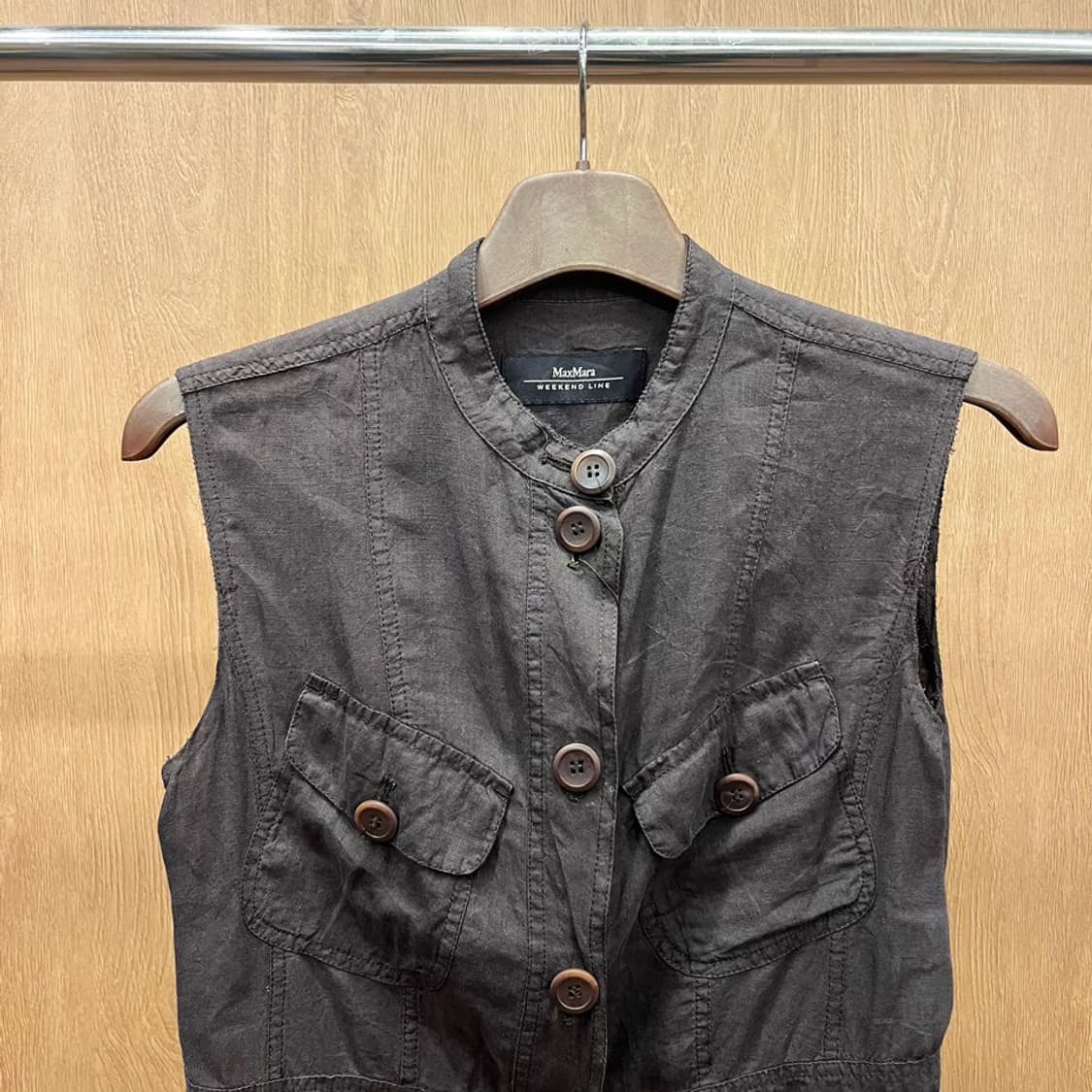 막스마라 코튼 베스트 플랩 포켓 버튼 클로징 백 슬릿 디테일 브라운 상품이미지4