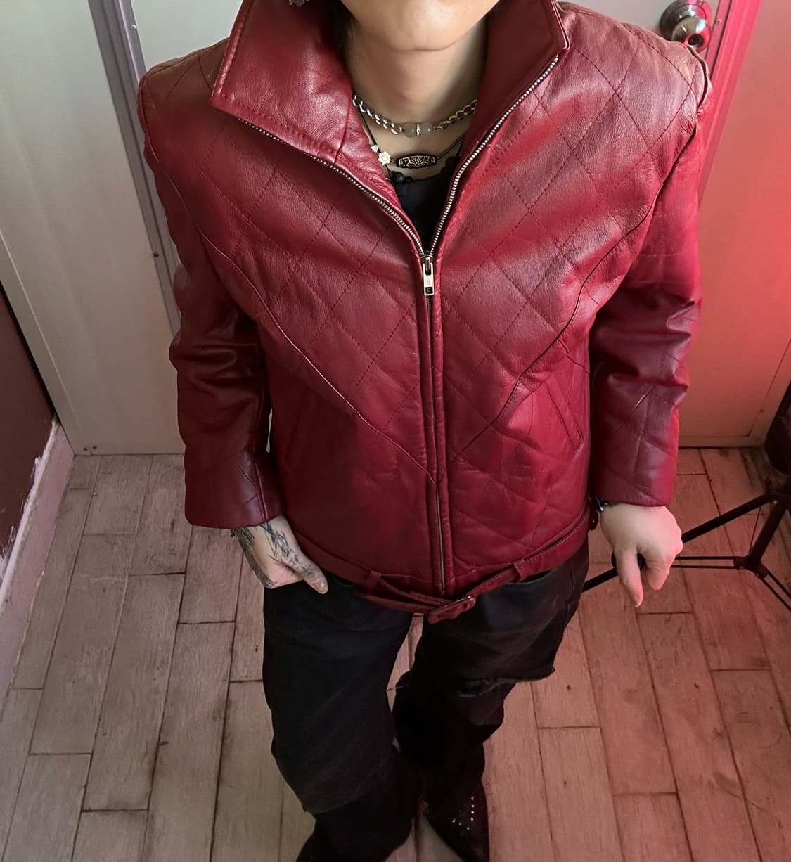 pig leather half-neck zip-up jacket 상품이미지2