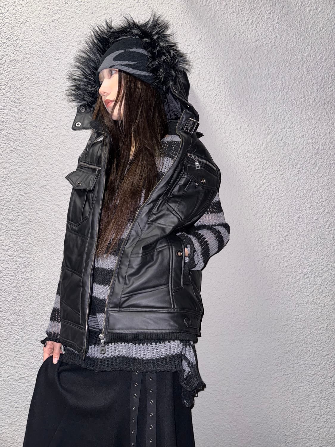 빈티지 퍼 레더 베스트 상품이미지1