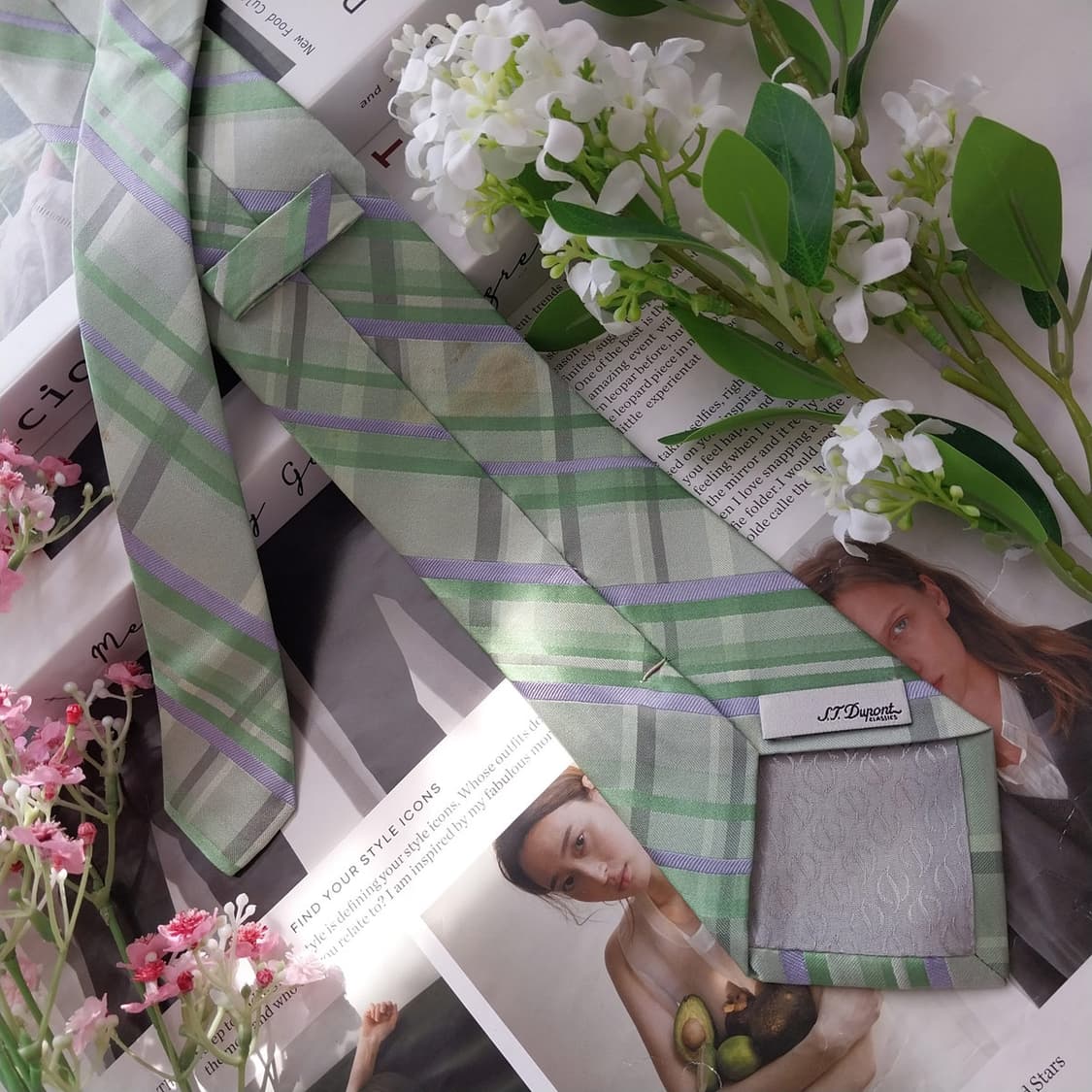 에스.티. 듀퐁 실크 그린 체크 넥타이 8.4cm B등급 K2356
 상품이미지3