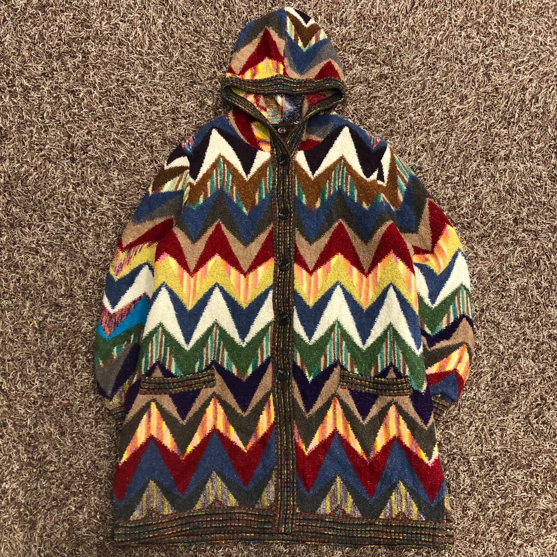 Caperdoni 멀티컬러 패턴 후드 가디건 상품이미지1