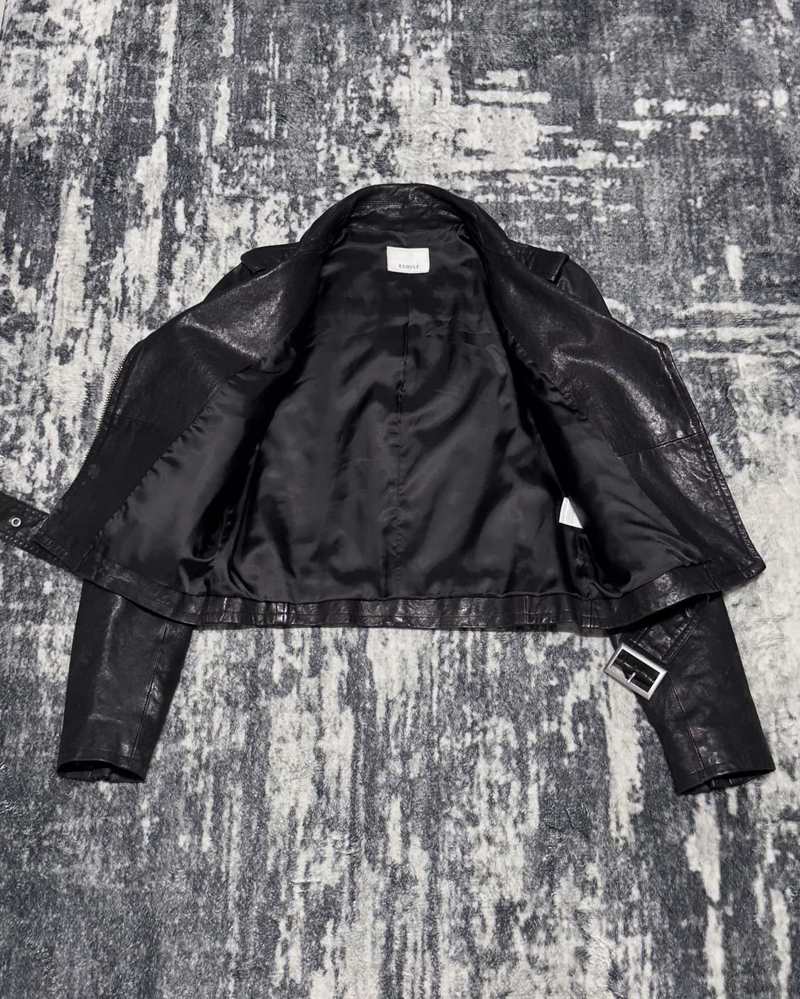 {Egoist} Belted Leather Rider Jacket  상품이미지5