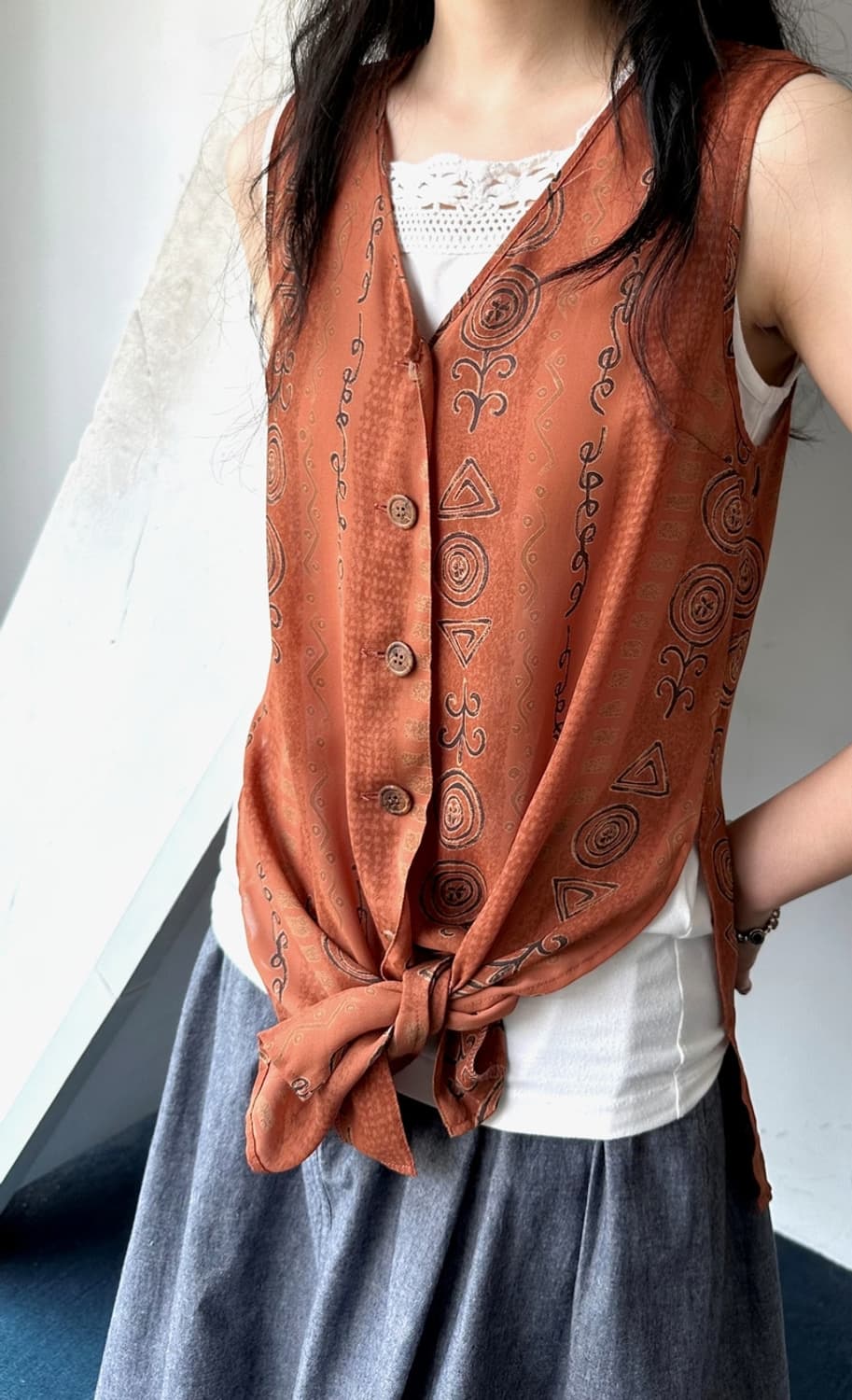 Vintage patterned 2way sheer sleeveless  상품이미지9