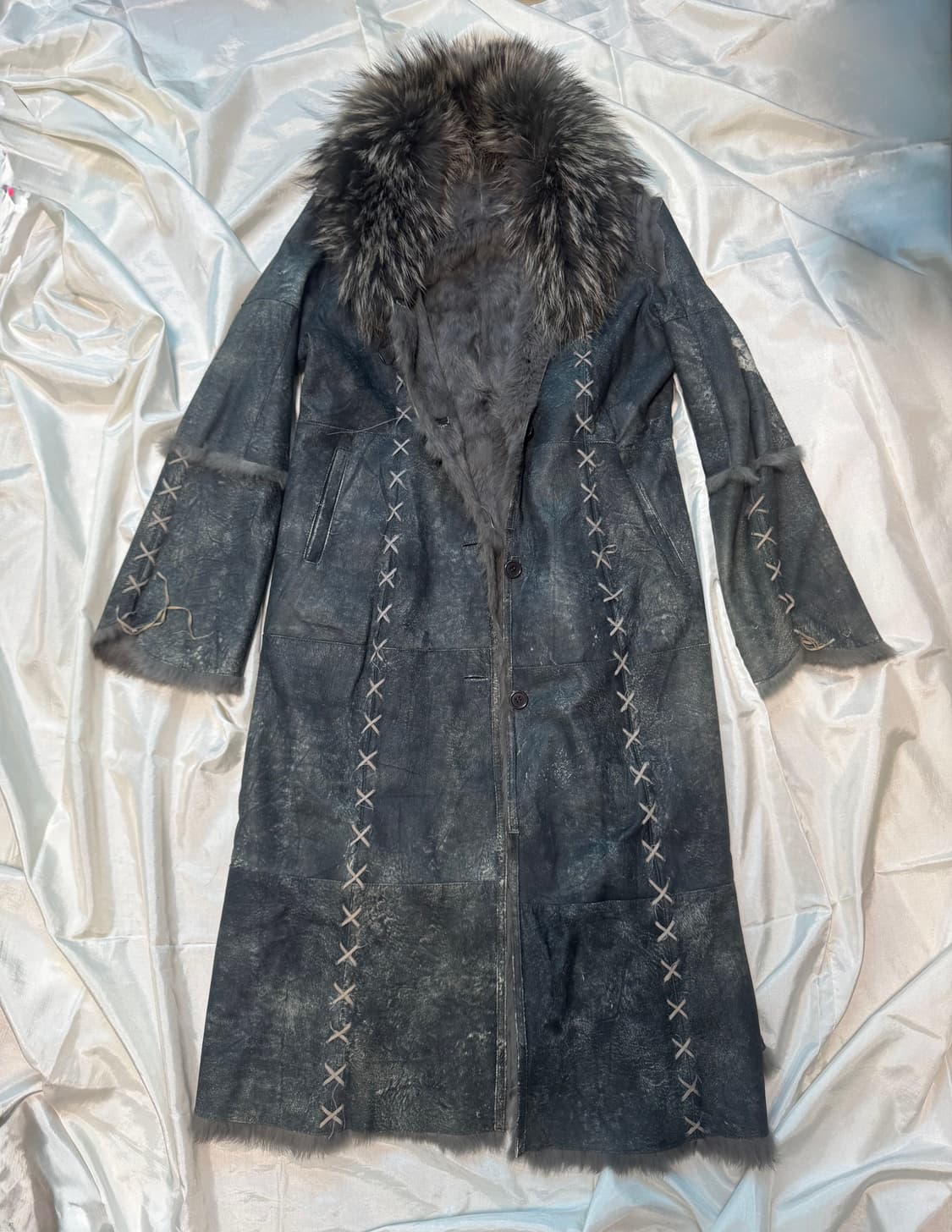 “00s Vkei Style eyelet fur long coat“ 상품이미지1