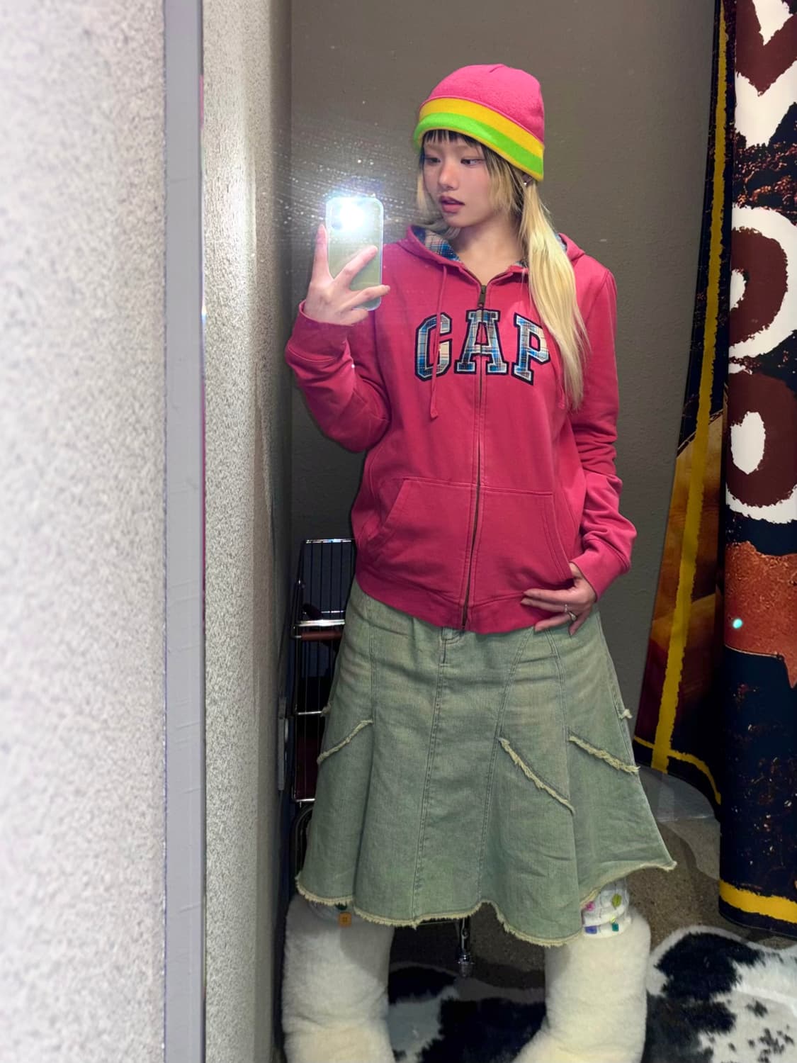 GAP 체크 키치 로고 후드집업 상품이미지3