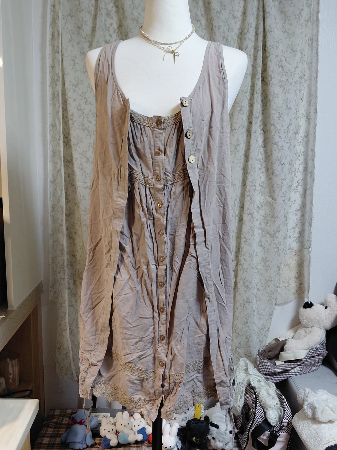 [예약주문 1] 모리걸 빈티지 레이스 끈나시 원피스 상품이미지1