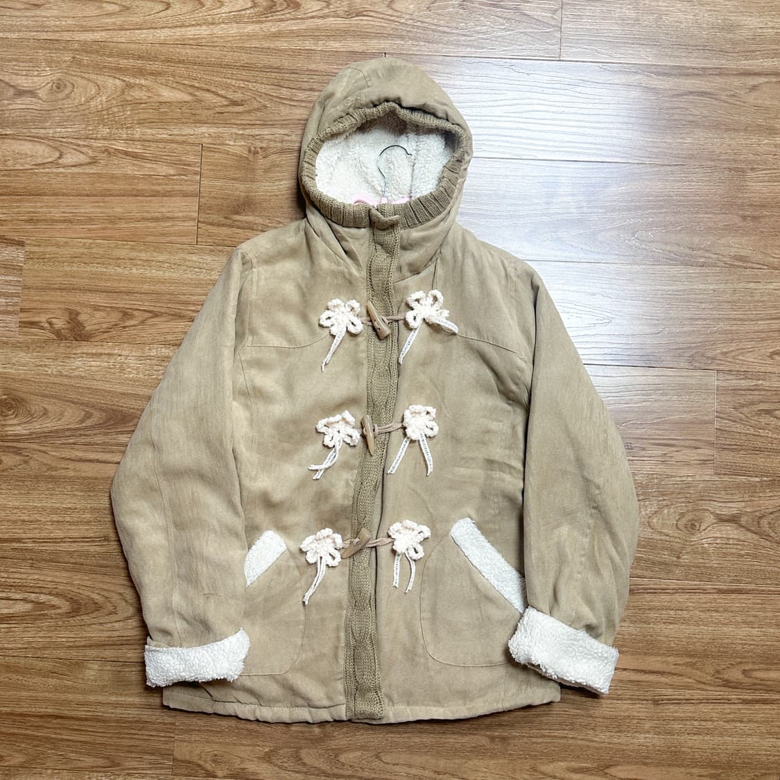 빈티지 퍼 후드 떡코 더플 코트 무스탕 히메갸루 라떼 리즈리사깔 모리걸 상품이미지1