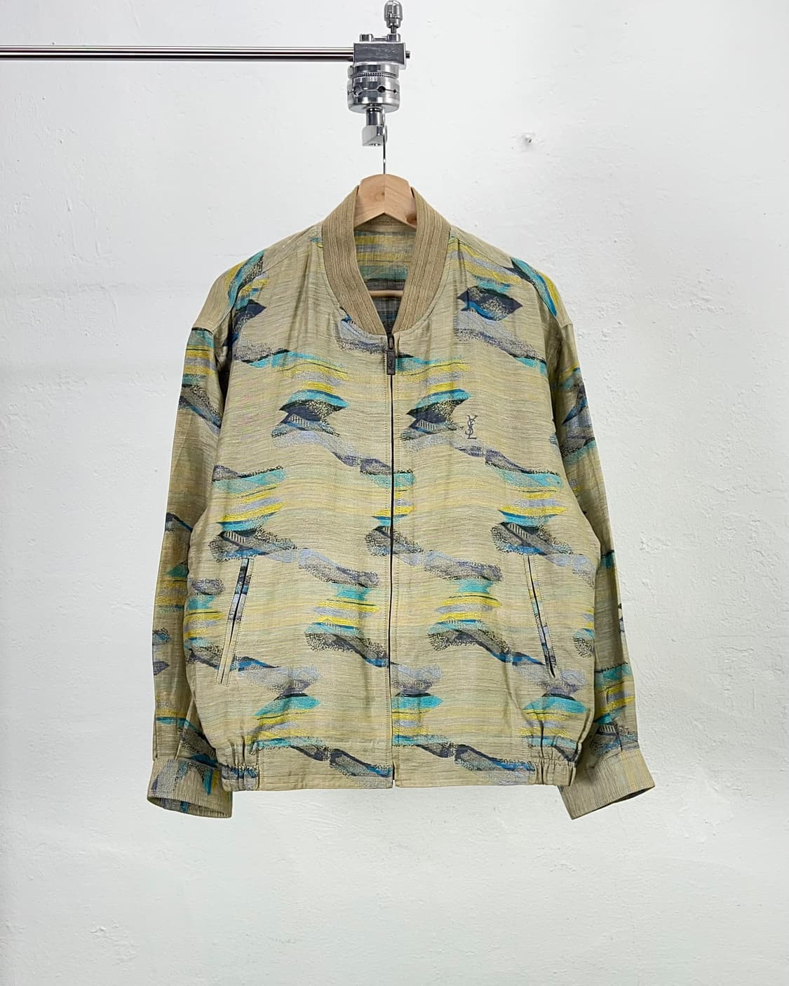 80s 이브 생로랑 풀오버 트라우트 리넨 블루종 자켓 상품이미지1